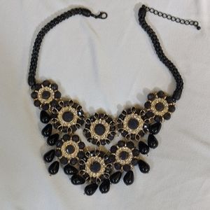 Black Bead and Crystal Necklace